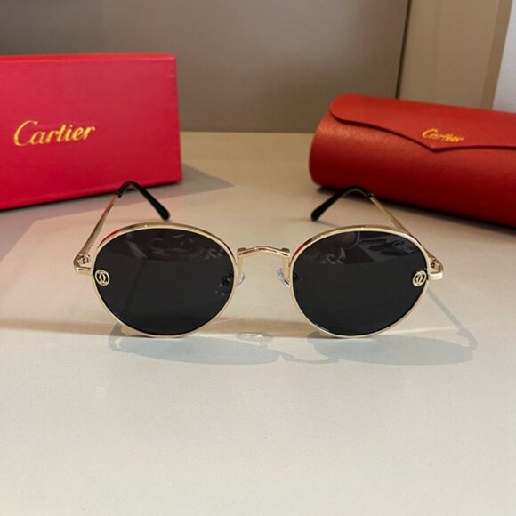 Cartier Black and Gold Round Sunglasses - Picture 1 of 7